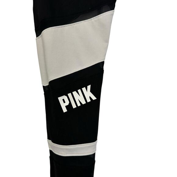 PINK Victoria's Secret Ultimate 7/8 Leggings Black White Mesh Striped Size M - Picture 9 of 10